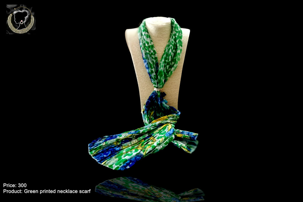 P026_Beautiful Green Printed Colored Pendant Scarf