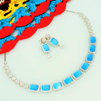 N0148_1 Classy crystal choker necklace set studded  with  American diamond stones.