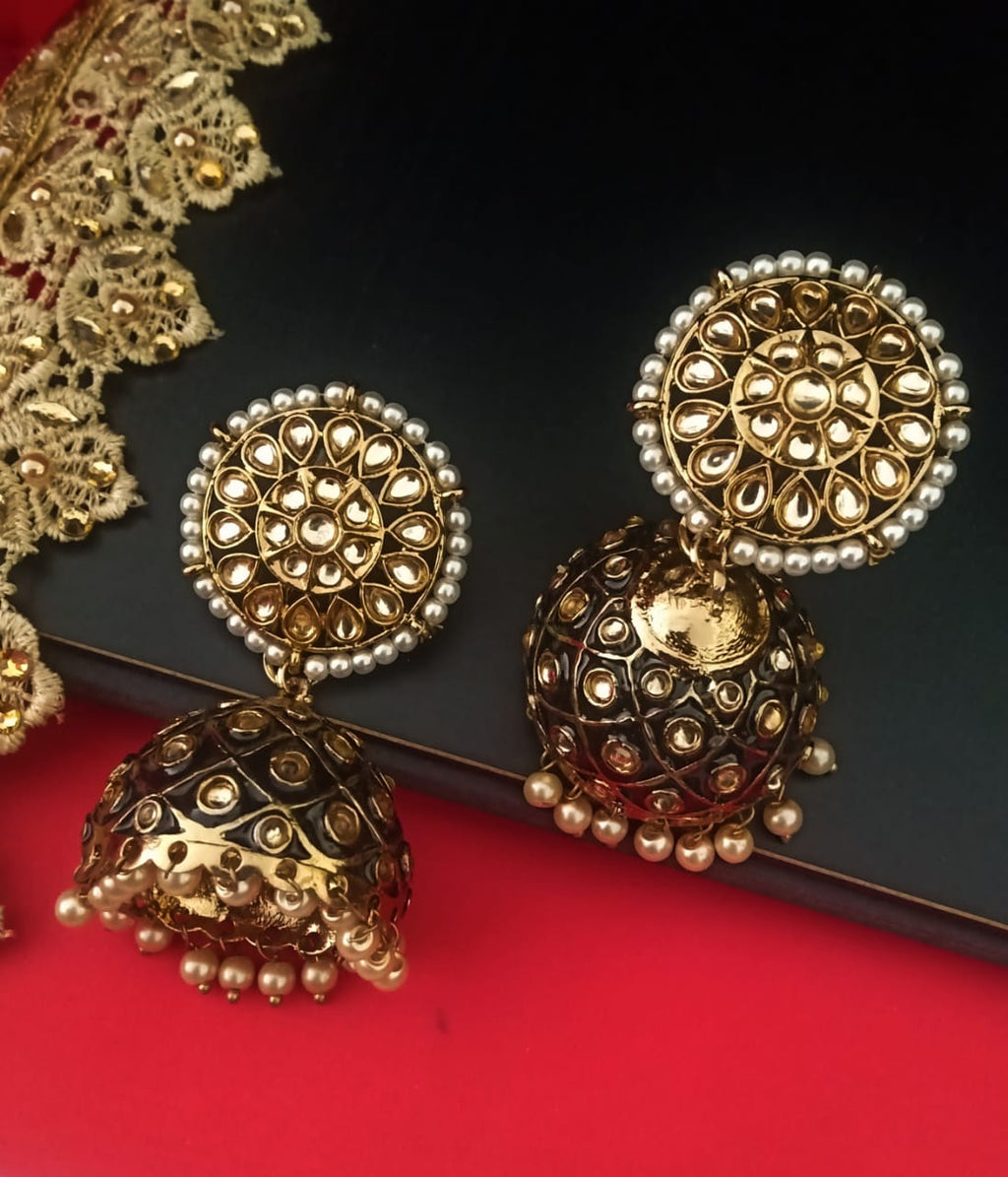 E0309_Gorgeous Meenakari Danglers studded with American Diamond stones with a touch of pearl drops.