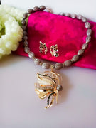 N0295_1 Lovely trendy butterfly design necklace set with glossy bead work studded with a touch of stones.