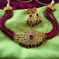 N0389_Elegant designer maroon crystal choker necklace set with a delicate design pendant studded  with  American diamond stones & ruby stones.