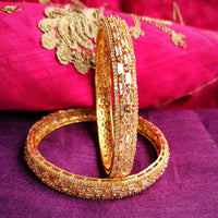 B0275_Classy Style Gold Plated Bangles studded  with American Diamond stones.