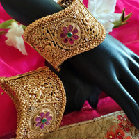 B0279_Lovely broad style Ethnic screw design bangles with delicate work with a touch of ruby and american diamond stones.