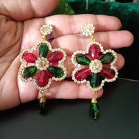 E0544_Gorgeous flower design danglers embellished with a touch of green & red with bead drops (medium size hanging)