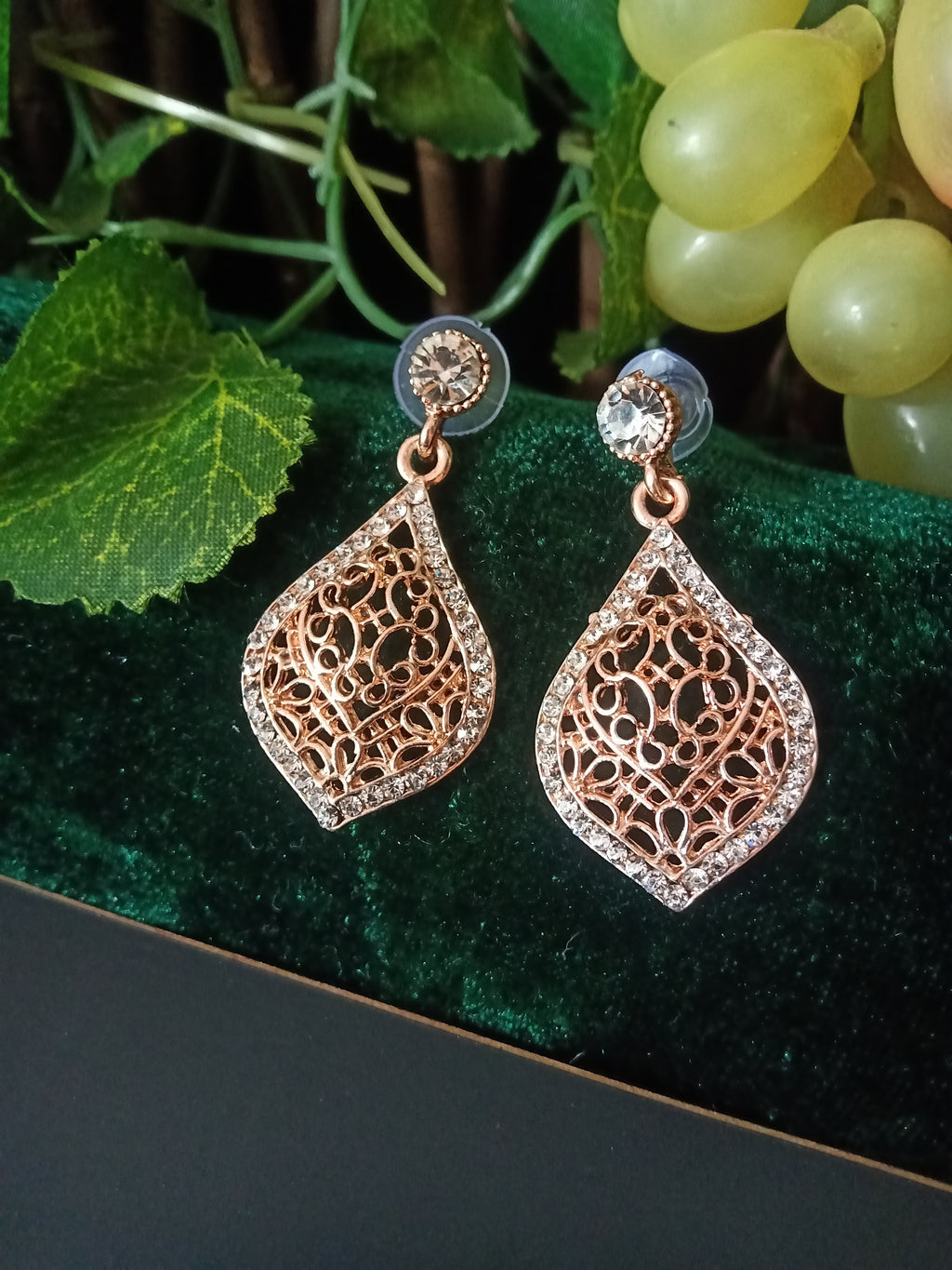 E0552_Gorgeous golden danglers with delicate craft work with a touch of stones (medium size hanging)