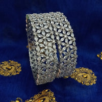 B020_S_Classy Style Silver plated Bangles studded with American Diamond stones set of 2