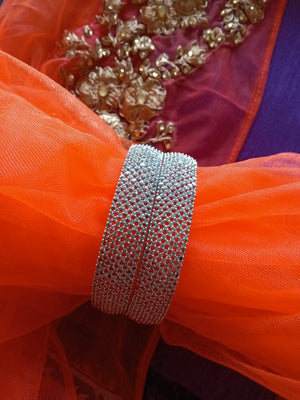 B017_Classy Style Silver plated Bangles studded with American Diamond stones.