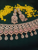 N0354_ Gorgeous broad rose gold American Diamond engraved choker necklace with delicate craft work with a touch of baby pink stones.