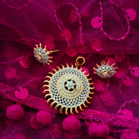 N0391_Elegant Circular shaped pendant and earring set with a touch of american diamond stones.