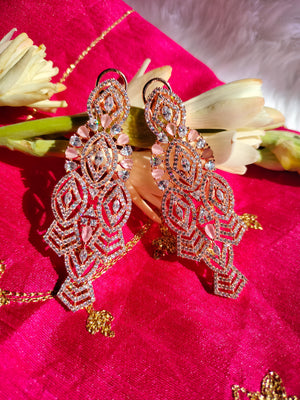 E0859 _Lovely designer American Diamond studded danglers with beautiful art work.