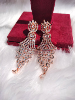 E0854_Classy designer statement American Diamond studded danglers with beautiful art work.