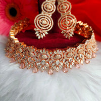 N0434_Gorgeous designer american diamond embellished necklace with a touch of pink stone work.