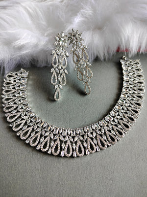 N0449_Elegant  designer American Diamond stones embellished necklace set with delicate stone work .