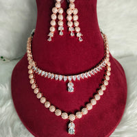 N0370_Elegant layered dazzling delicate design American Diamond stones embellished necklace set.