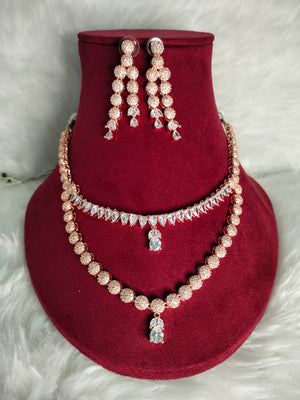 N0370_Elegant layered dazzling delicate design American Diamond stones embellished necklace set.