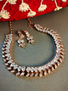 N0385_Gorgeous design dazzling american diamond rose gold necklace set.