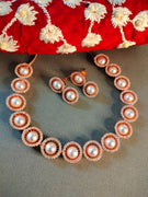 N0378_Classic Pearl embellished designer rose gold American Diamond necklace set.