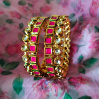 B0285_Classy square design bangles with delicate work of kundan stones with a touch of pink stones.