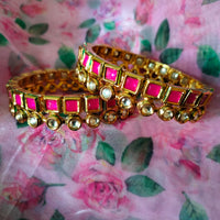 B0285_Classy square design bangles with delicate work of kundan stones with a touch of pink stones.