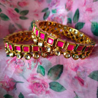 B0285_Classy square design bangles with delicate work of kundan stones with a touch of pink stones.