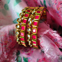 B0285_Classy square design bangles with delicate work of kundan stones with a touch of pink stones.