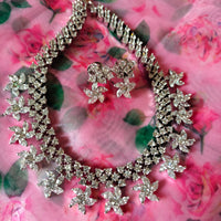 N099_Elegant floral design American Diamond  choker necklace set.