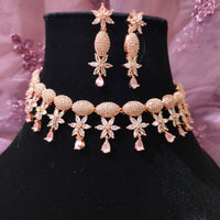 N0474_Classy American Diamond stones embellished necklace set with delicate floral design.