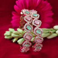 B0290_Elegant designer Bangles studded with American Diamond stones with a touch of mint green & pink stones with delicate stone work.