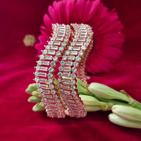 B0293_Elegant designer rose gold Bangles studded with American Diamond stones with delicate stone work.