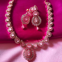 N0482_Elegant rose gold american diamond embellished necklace set with a touch of pink stones.