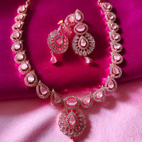 N0482_Elegant rose gold american diamond embellished necklace set with a touch of pink stones.