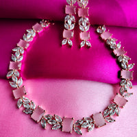 N0491_Elegant designer rose gold american diamond studded choker necklace set with a touch of pink stones.