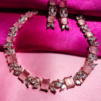 N0491_Elegant designer rose gold american diamond studded choker necklace set with a touch of pink stones.