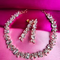 N0490_Lovely designer rose gold american diamond studded choker necklace set.