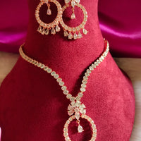 N0495_Lovely floral sleek design rose gold american diamond studded choker necklace set.