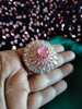 R041_Lovely designer American Diamond studded statement ring with delicate stone work with a touch of pink stones.