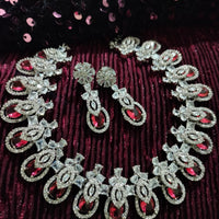 N0514_Gorgeous designer necklace embellished with american diamond stones with a touch of delicate red stone work.