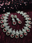 N0514_Gorgeous designer necklace embellished with american diamond stones with a touch of delicate red stone work.