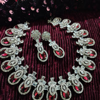 N0514_Gorgeous designer necklace embellished with american diamond stones with a touch of delicate red stone work.