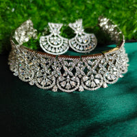 N0516_Elegant designer choker necklace embellished with american diamond stones with a touch of delicate stone  work.