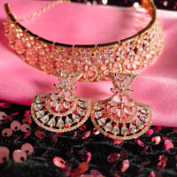 N0525_Ravishing designer necklace embellished with american diamond stones with a touch of pink stones.