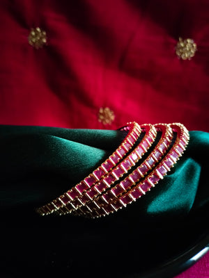 B0257_Gorgeous golden bangles embellished with a touch of pink ruby stones.