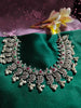 N0552_ Gorgeous German silver oxidized necklace with a touch of green & pink stones with a touch of bead drops.