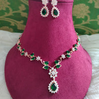 N0537_Elegant sleek design choker necklace embellished with american diamond stones with a touch of green stones.