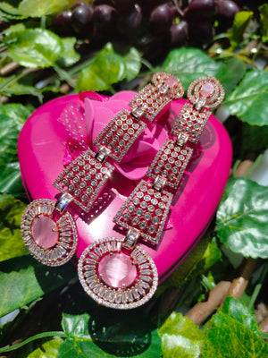 E0868_Designer American diamond embellished grand danglers with a touch of pink stones.