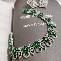 N0553_Elegant dazzling American Diamond stones embellished necklace set with delicate stone work with a touch of green stones.