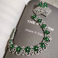 N0553_Elegant dazzling American Diamond stones embellished necklace set with delicate stone work with a touch of green stones.