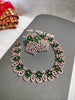 N0419_Elegant design american diamond embellished necklace with a touch of green  stones.