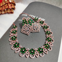 N0419_Elegant design american diamond embellished necklace with a touch of green  stones.