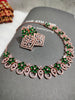 N0419_Elegant design american diamond embellished necklace with a touch of green  stones.